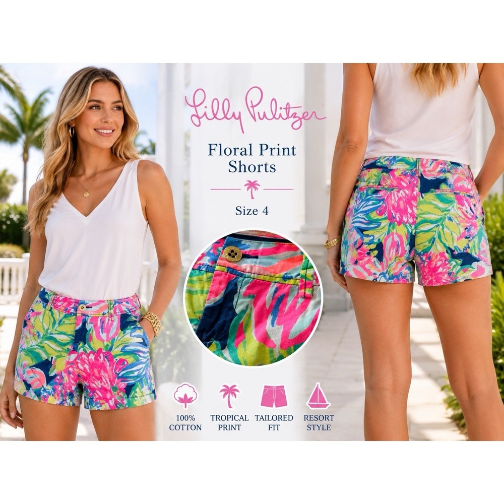 Lilly Pulitzer Callahan Shorts Sz 4 Multi Color Tropical Floral Cotton